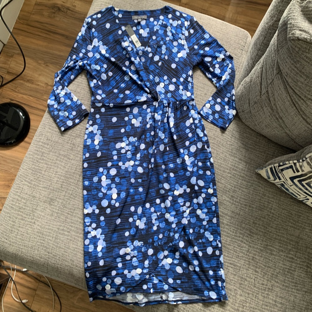 NWT Blue and White Dot Print 3/4 Length Sleeve Dress by The Limited Size XS